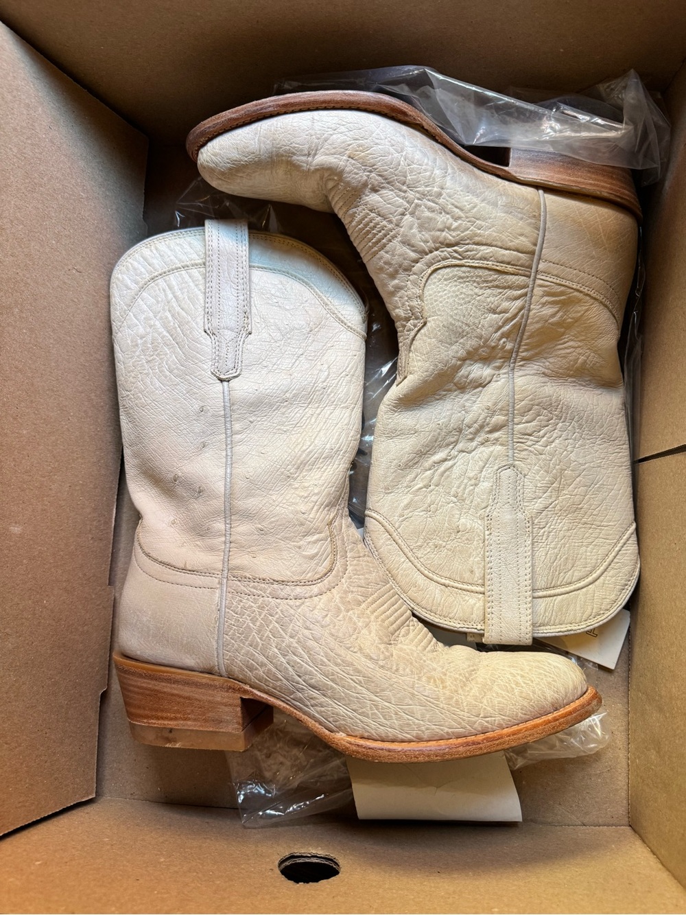 Ivory Leather Western Cowboy Boots